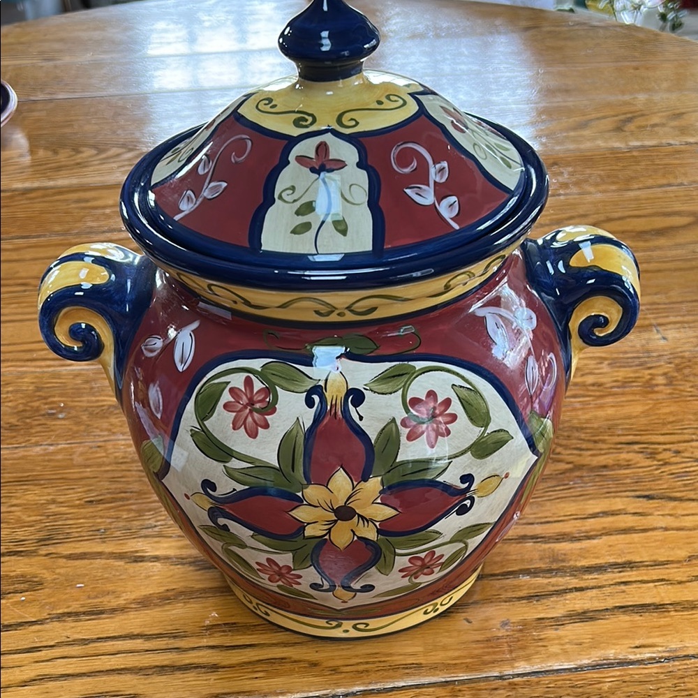 Pier 1 Retired Vallarta pattern cookie jar with lid.  Excellent condition.